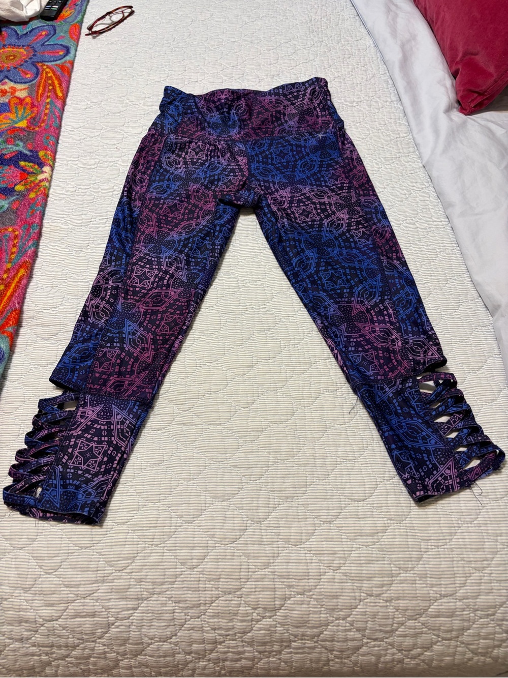 Danskin Now Purple and Blue Patterned Girls' Active Leggings with Ladder Hem